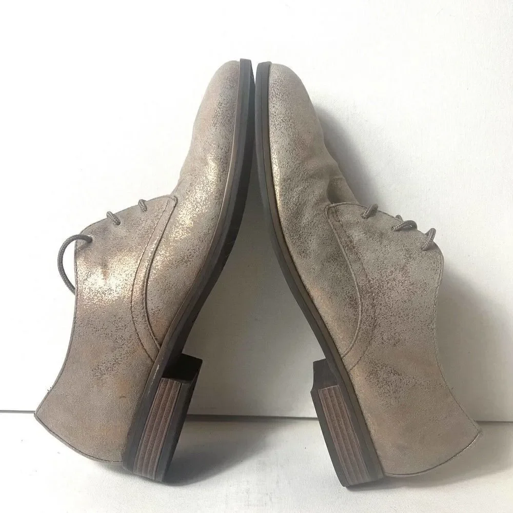 Clarks Womens 10M Metallic Brown Faux Leather Lace Up Oxford Comfort Casual Shoe